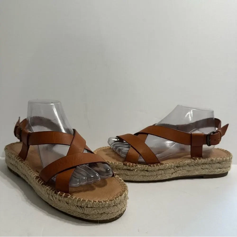 Madewell the Malia Espadrille Sandals US 9.5 Caramel Strappy Leather Platform